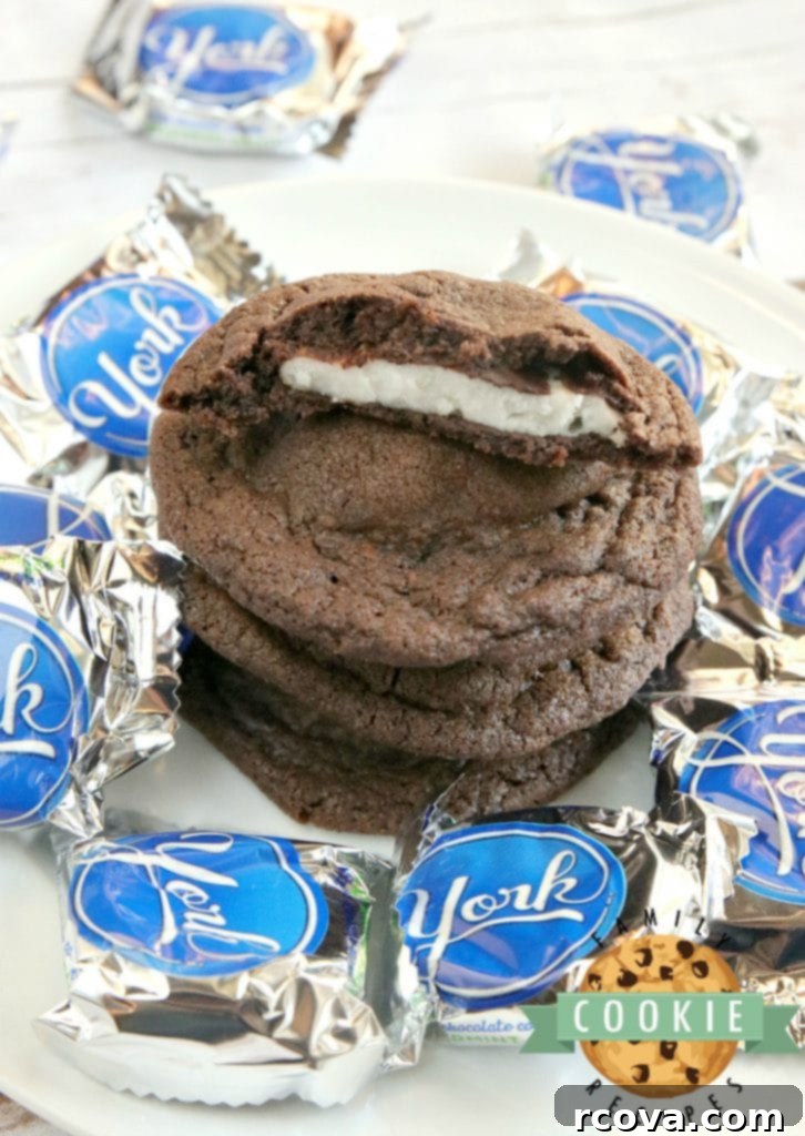 Mint Chocolate Delights 2 Chocolate Mint Cookies are soft and chewy chocolate cookies that have a York peppermint patty right in the middle. This easy cookie recipe is the perfect balance of chocolate and mint!