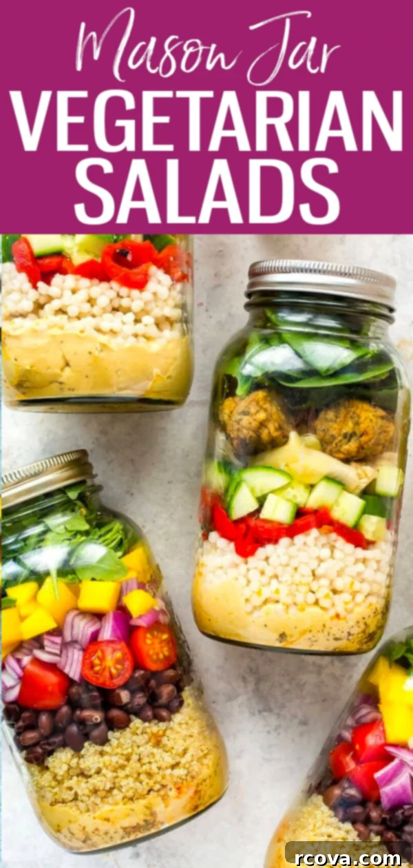 Ultimate Veggie Mason Jar Salad Two Ways 10 The Ultimate Vegetarian Mason Jar Salad is packed with protein and a delicious hummus base that acts as an extra layer of flavour! #masonjar #vegetariansalads