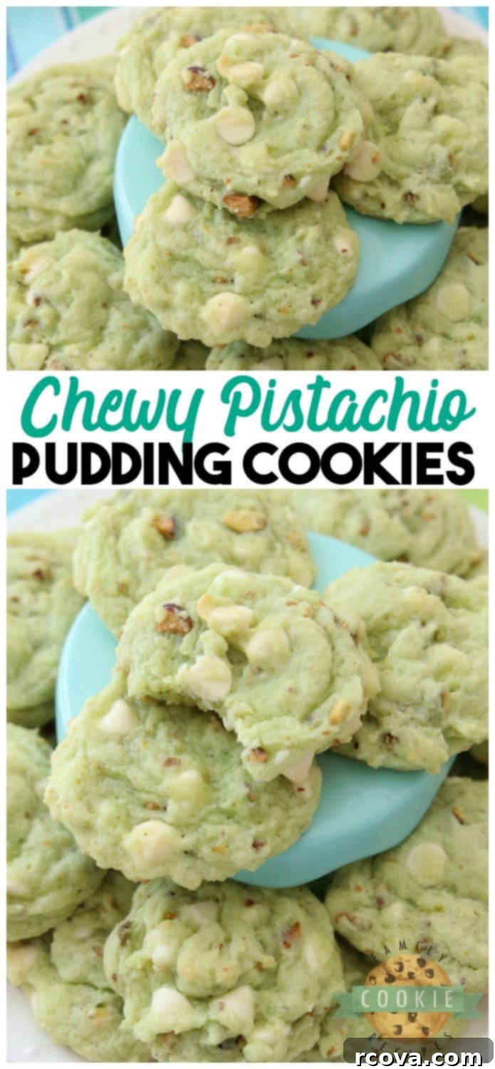 Pistachio Pudding Cloud Cookies 9 Pistachio Pudding Cookies are made by adding pistachio pudding mix to a buttery, homemade cookie dough and then adding white chocolate chips and plenty of chopped pistachios! Soft, sweet pistachio flavored pudding cookies with amazing flavor and texture.