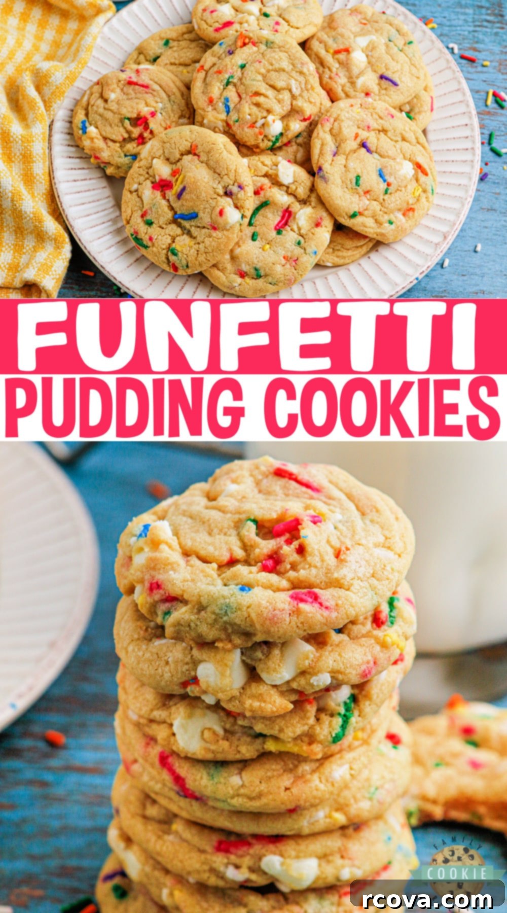 Confetti Celebration Cookies 17 Funfetti Cookies are made with vanilla pudding, white chocolate chips and sprinkles. Delicious funfetti cookie recipe that tastes just like birthday cake!