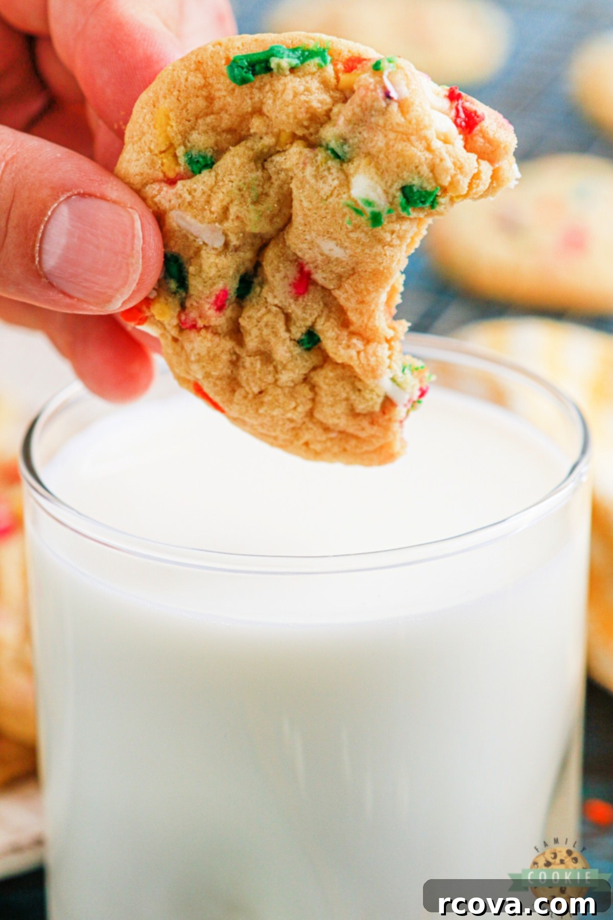 Confetti Celebration Cookies 4 Cookie dipped in milk