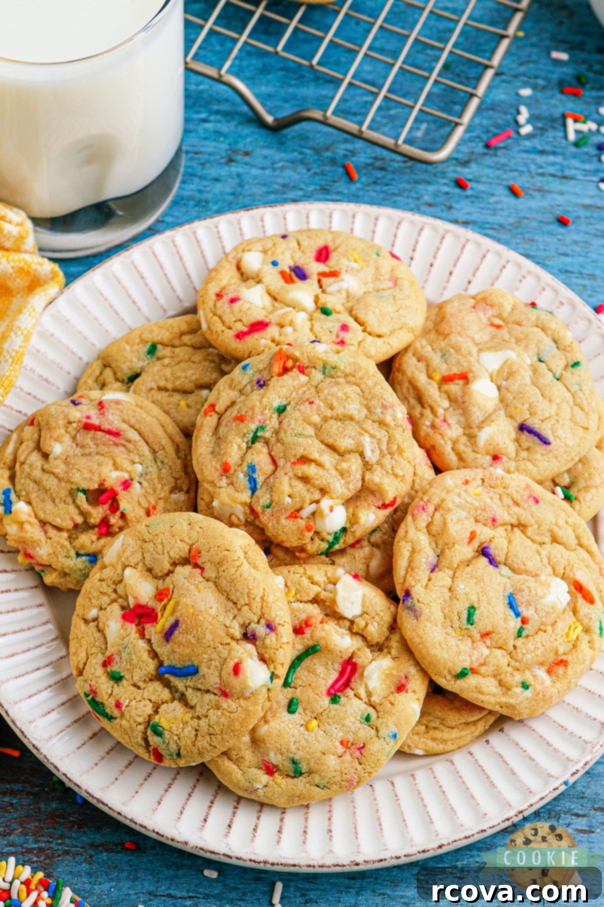Confetti Celebration Cookies 6 Funfetti Cookies are made with vanilla pudding, white chocolate chips and sprinkles. Delicious funfetti cookie recipe that tastes just like birthday cake!