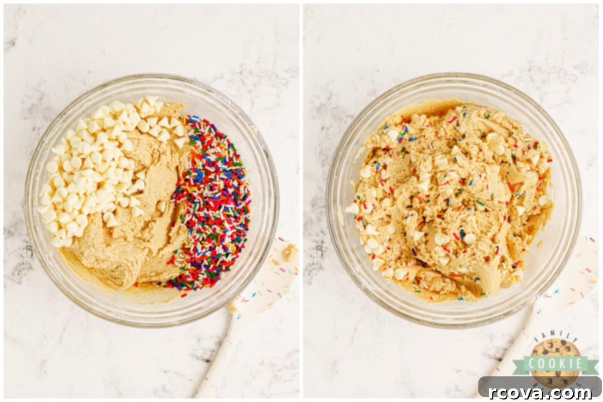 Confetti Celebration Cookies 10 Add sprinkles and white chocolate chips to cookie dough