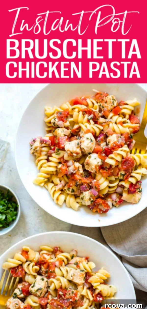 Vibrant Instant Pot Bruschetta Chicken Pasta 10 This Instant Pot Bruschetta Chicken Pasta is a delicious one pot pasta recipe that's perfect for summer and it’s ready in just 30 minutes! #instantpot #bruschettapasta