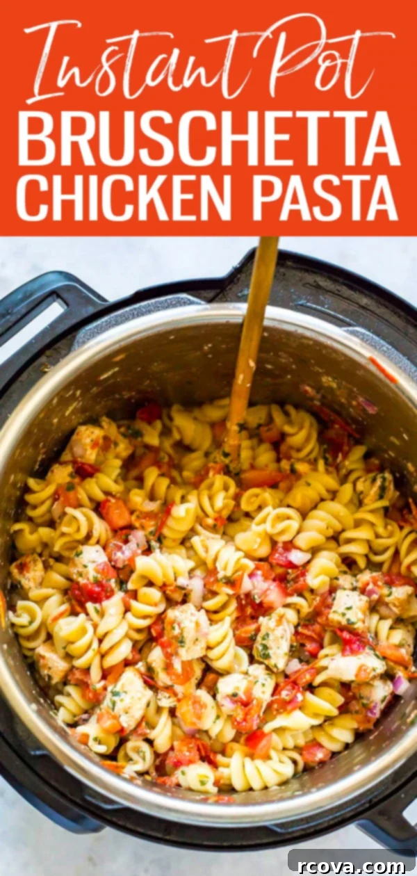 Vibrant Instant Pot Bruschetta Chicken Pasta 11 This Instant Pot Bruschetta Chicken Pasta is a delicious one pot pasta recipe that's perfect for summer and it’s ready in just 30 minutes! #instantpot #bruschettapasta