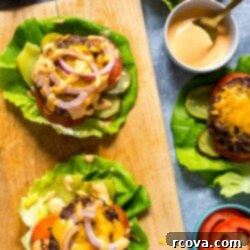 Bunless Burger Lettuce Wraps 10 Low Carb Burger Lettuce Wraps with Special Sauce - a healthy bunless burger option