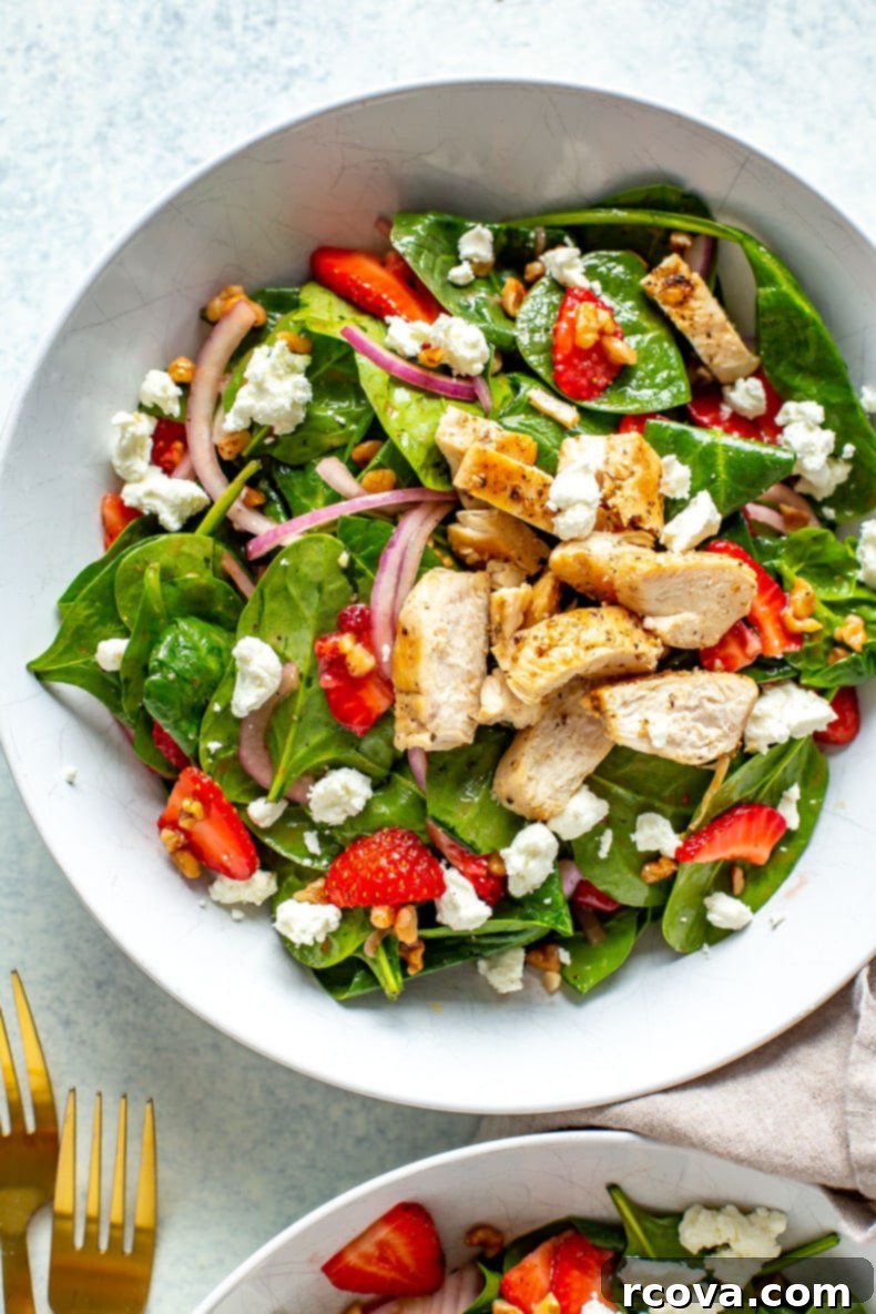 30+ Flavor-Packed Meal Prep Salads You'll Crave 11 Fresh Strawberry Spinach Salad with Chicken and a light dressing.