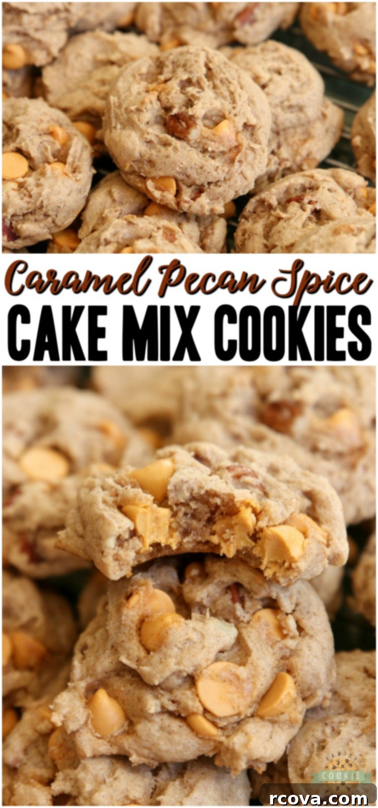 Easy Caramel Spice Cake Mix Cookies 10 A collage of beautiful Caramel Spice Cake Mix Cookies, showcasing their texture and ingredients