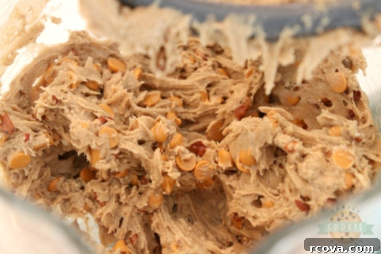 Easy Caramel Spice Cake Mix Cookies 6 Close-up of caramel and pecan spice cake mix cookie dough