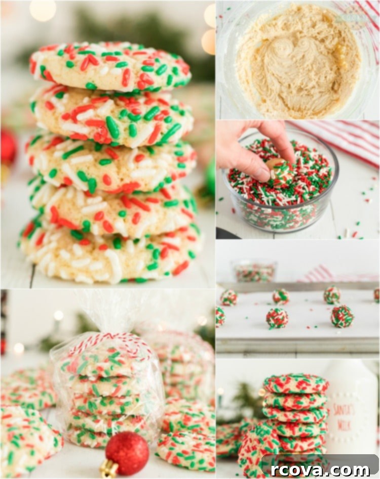 Festive Sprinkle Cookies 12 Christmas Sprinkle Cookies are sugar Cookies rolled in Christmas sprinkles for a special holiday treat! Delightfully soft & chewy Christmas cookies made with festive holiday sprinkles!