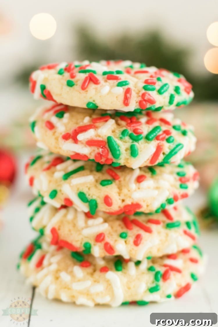 Festive Sprinkle Cookies 13 Christmas Sprinkle Cookies are sugar Cookies rolled in Christmas sprinkles for a special holiday treat! Delightfully soft & chewy Christmas cookies made with festive holiday sprinkles!