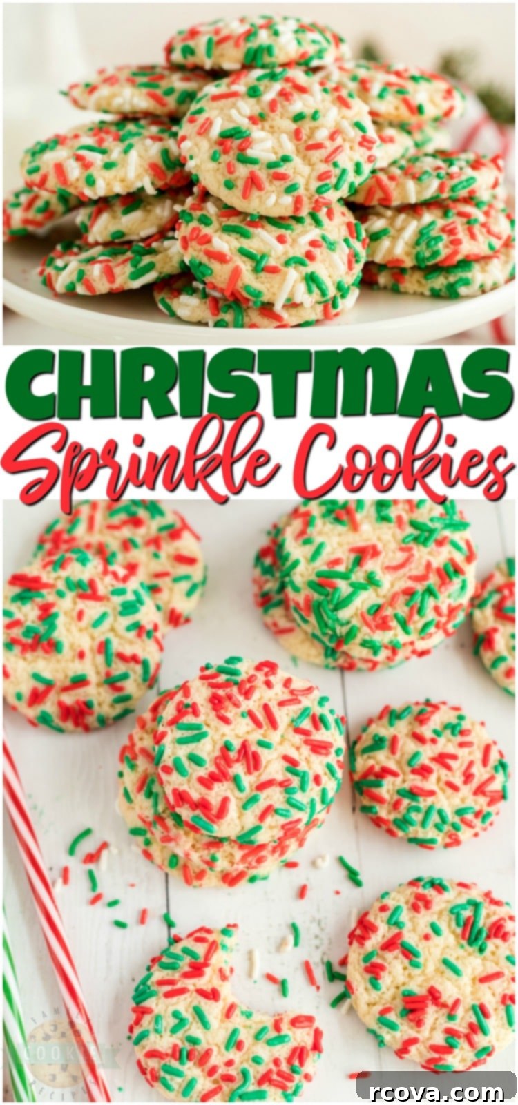 Festive Sprinkle Cookies 18 Christmas Sprinkle Cookies are sugar Cookies rolled in Christmas sprinkles for a special holiday treat! Delightfully soft & chewy Christmas cookies made with festive holiday sprinkles! #Christmas #sugarcookies #sprinkles #cookies #baking #holidays #neighborgifts #ChristmasCookies from FAMILY COOKIE RECIPES