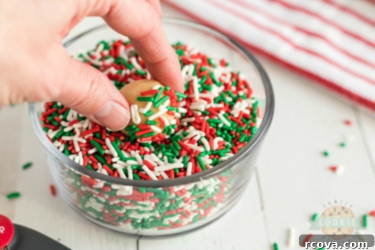 Festive Sprinkle Cookies 7 rolling sugar cookies in Christmas jimmies sprinkles