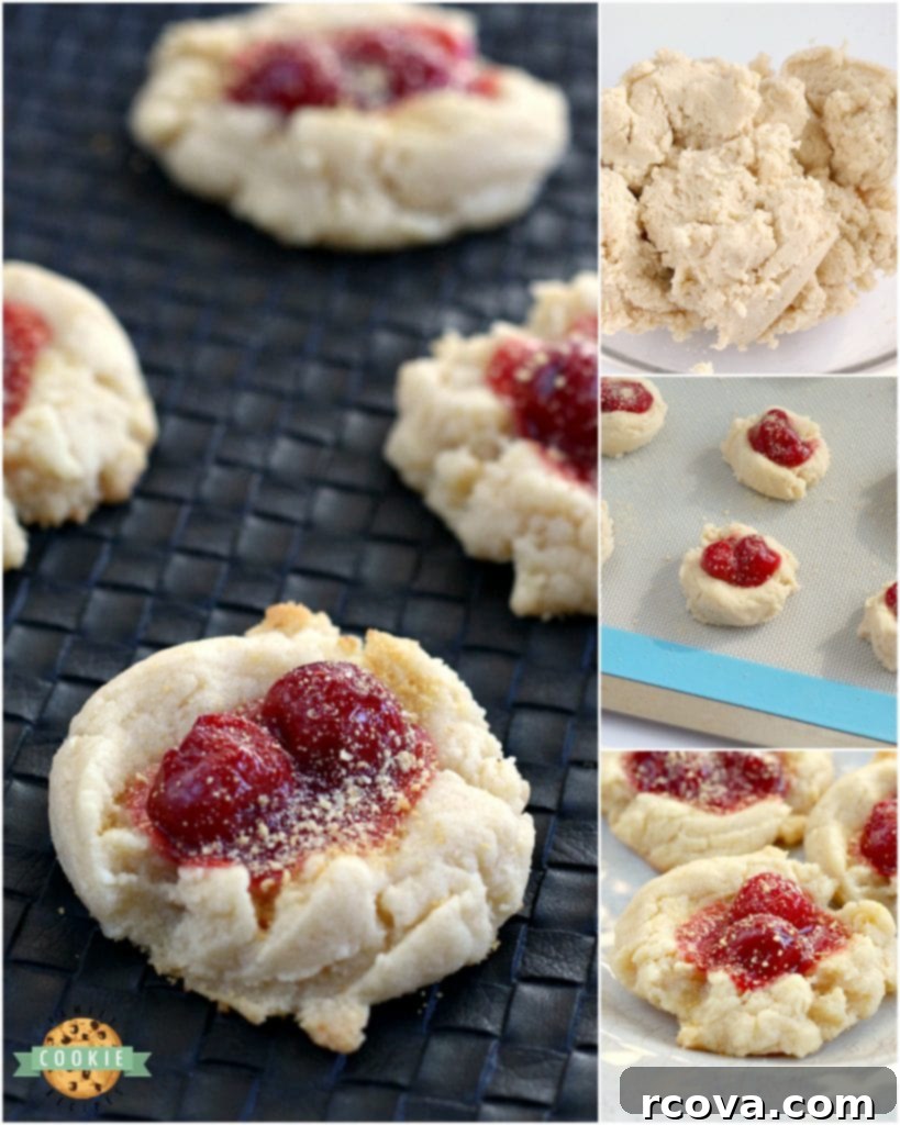 Cherry Cheesecake Delights 2 Delicious Cherry Cheesecake Cookies topped with cherry pie filling and graham cracker crumbs cooling on a wire rack.