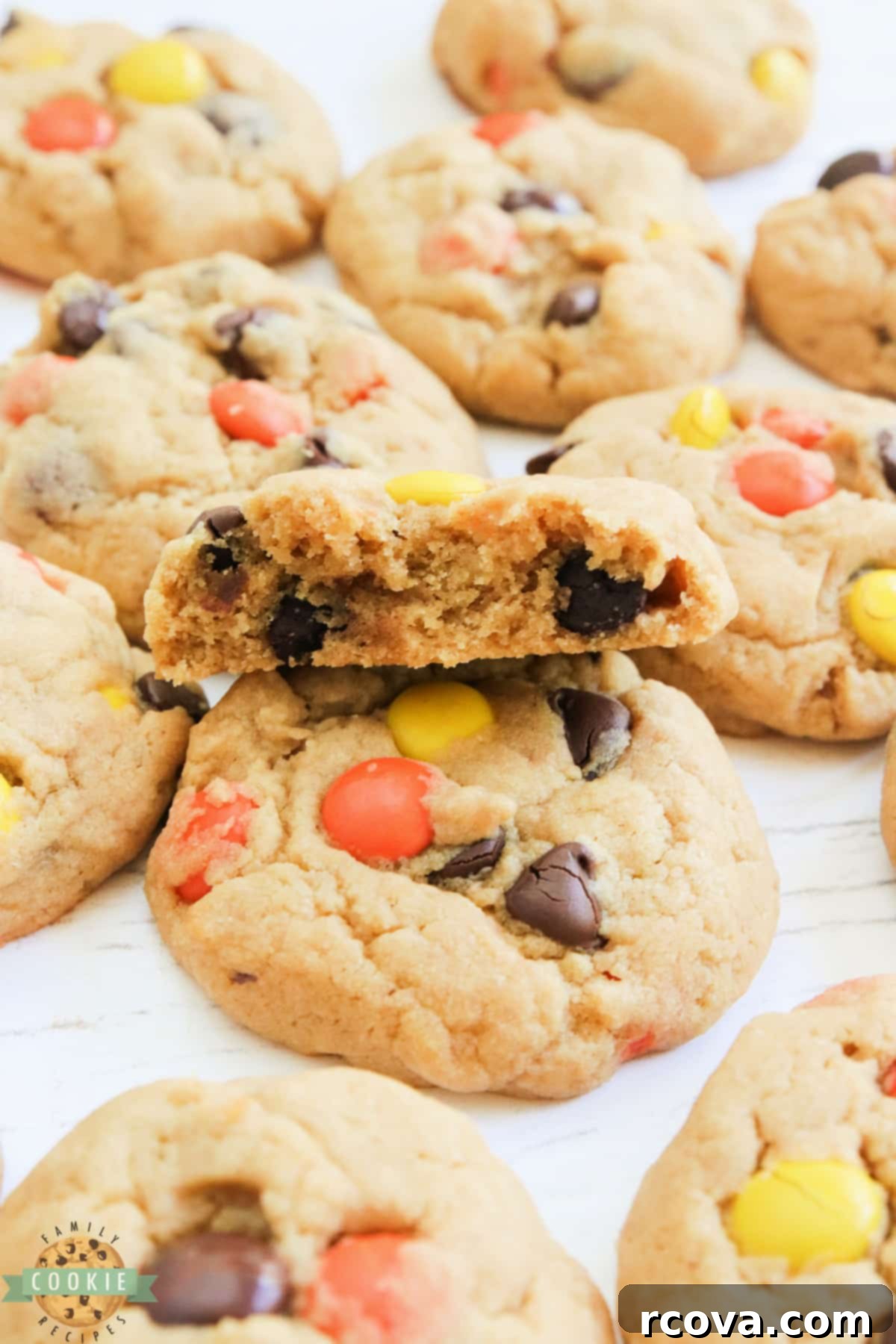 Decadent Peanut Butter Cream Cheese Cookies 5 Peanut butter cookie recipe made with Reese's pieces.