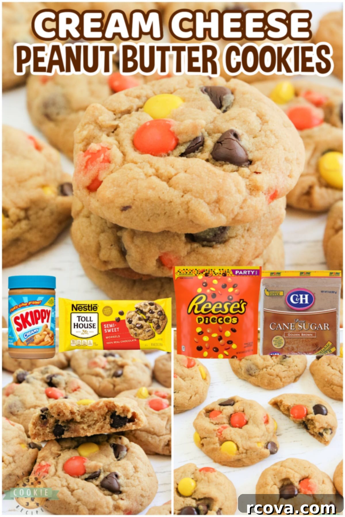 Decadent Peanut Butter Cream Cheese Cookies 8 Cream Cheese Peanut Butter Cookies are soft, chewy and packed with peanut butter! Made with Reese's pieces, these peanut butter cookies turn out perfectly every time.