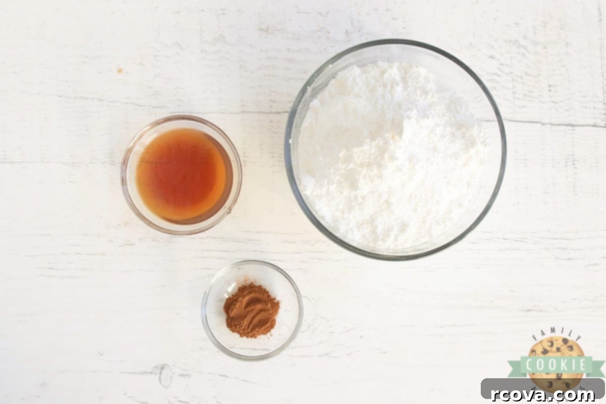 Sweet Glazed Pumpkin Oat Delights 5 Ingredients for a simple cinnamon sugar glaze, including powdered sugar, ground cinnamon, water, and vanilla extract.
