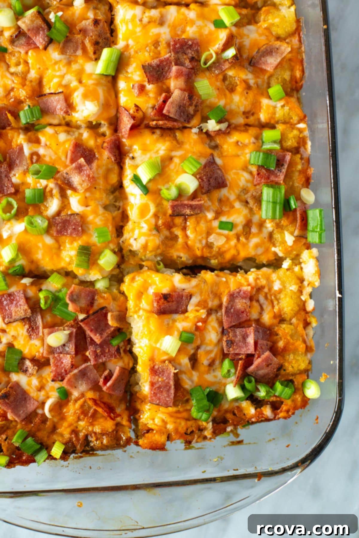 Fuel Your Mornings: Healthy Breakfast Prep 36 A tater tot breakfast casserole in a clear dish.