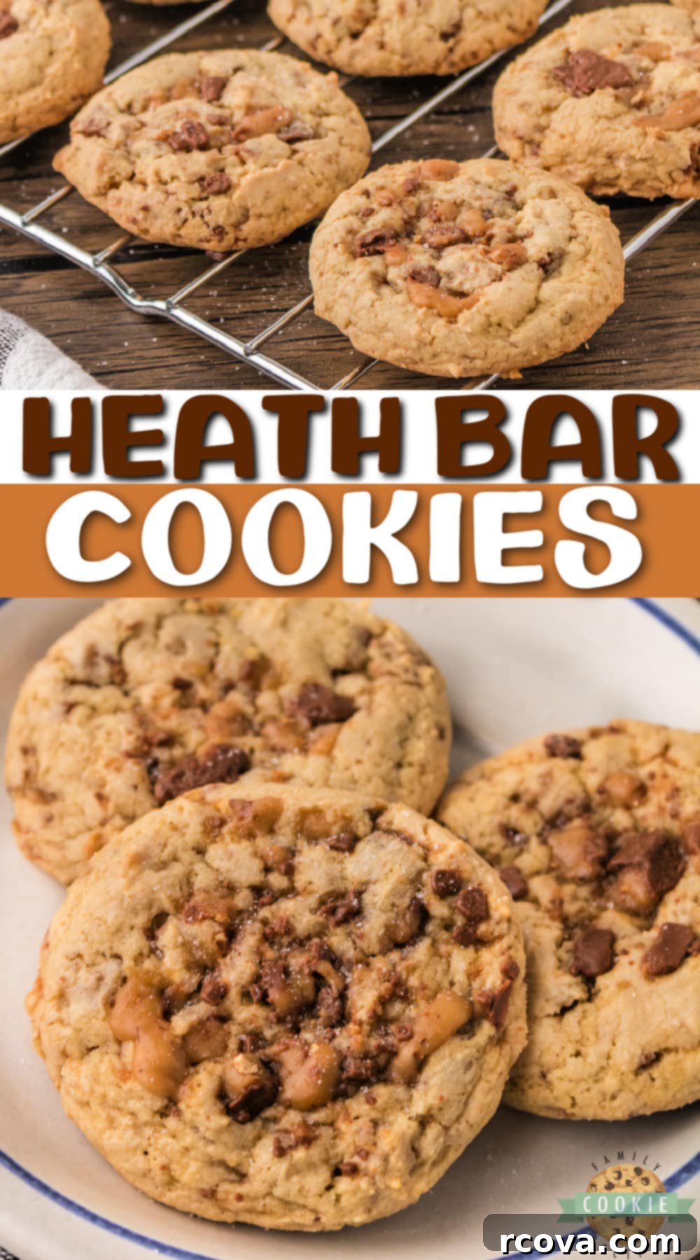 Homemade Heath Bar Crunch Cookies 17 A large pile of freshly baked Heath Bar Cookies, showcasing their golden color and delicious appearance.