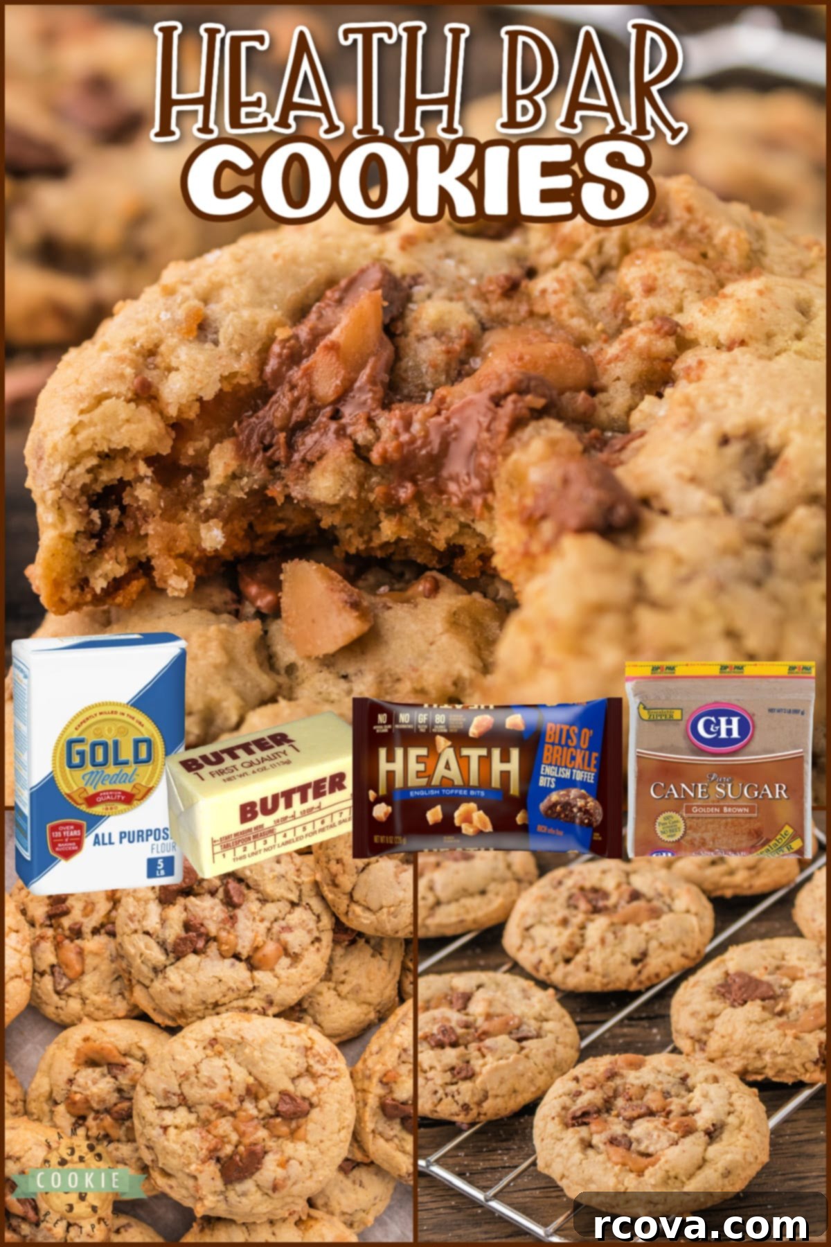 Homemade Heath Bar Crunch Cookies 10 A collage of Heath Bar Cookies, showcasing their soft, chewy texture and crunchy toffee pieces, a truly delicious treat.