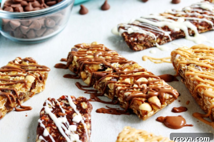 25+ Healthy Grab and Go Work Snacks 21 Healthy Granola Bars + Easy Poolside Snacks via Healthy Hacks, showing three different flavors.