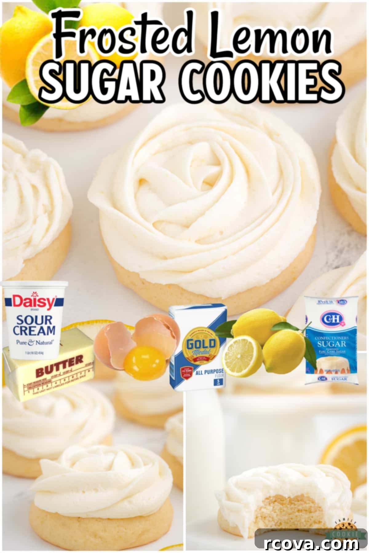 Sunshine Lemon Glazed Sugar Cookies 10 Frosted Lemon Sugar Cookies recipe collage with various angles of the delicious treats