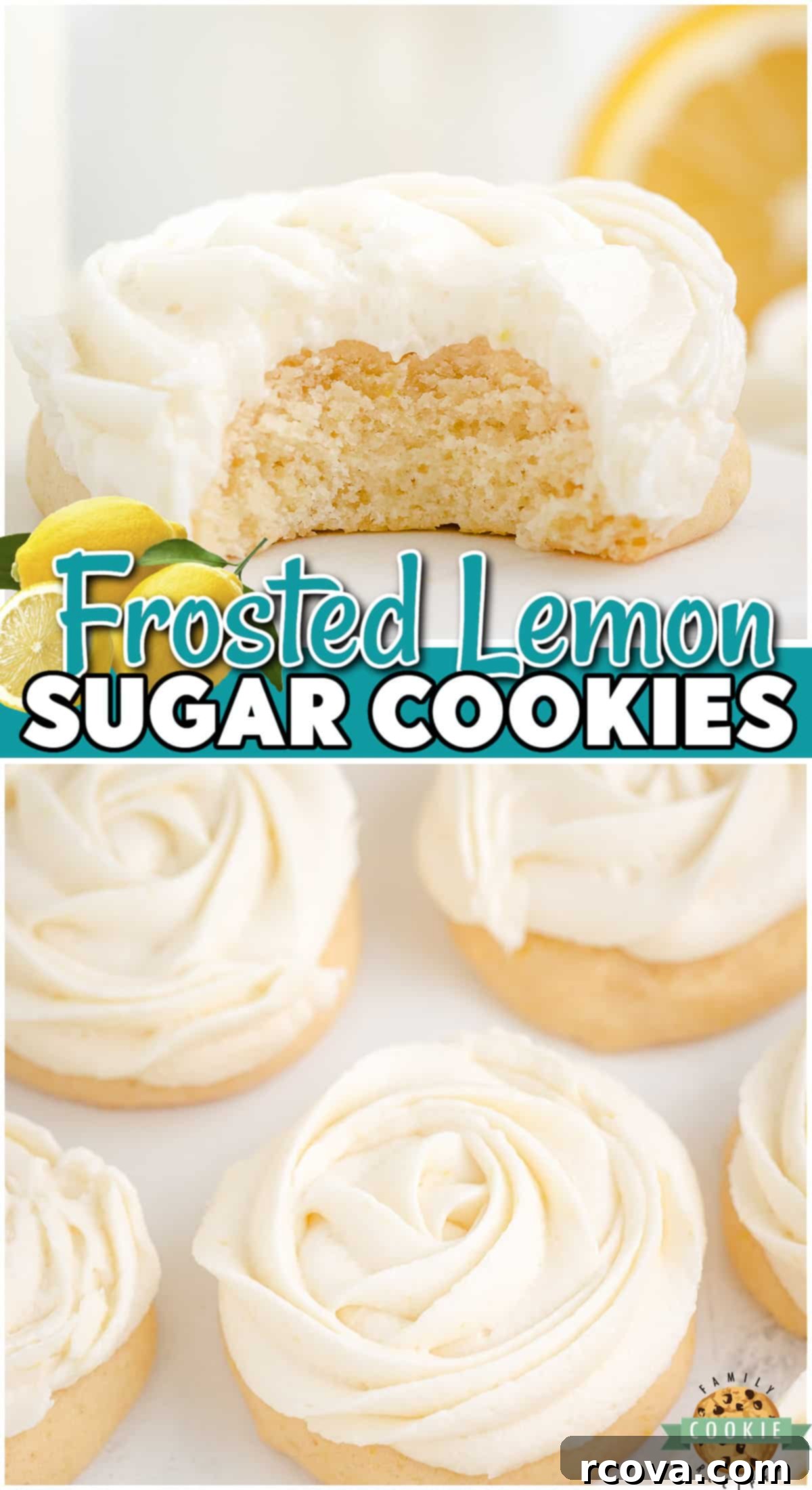 Sunshine Lemon Glazed Sugar Cookies 13 Frosted Lemon Sugar Cookies, easy lemon cookies with elegant rosette frosting pattern