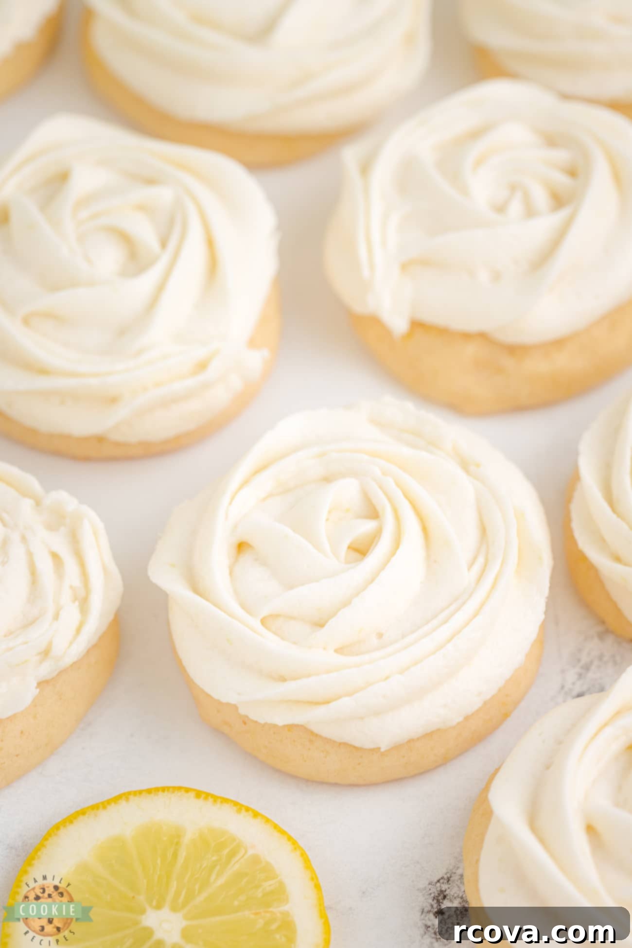 Sunshine Lemon Glazed Sugar Cookies 5 lemon frosted sugar cookies with beautiful rosettes