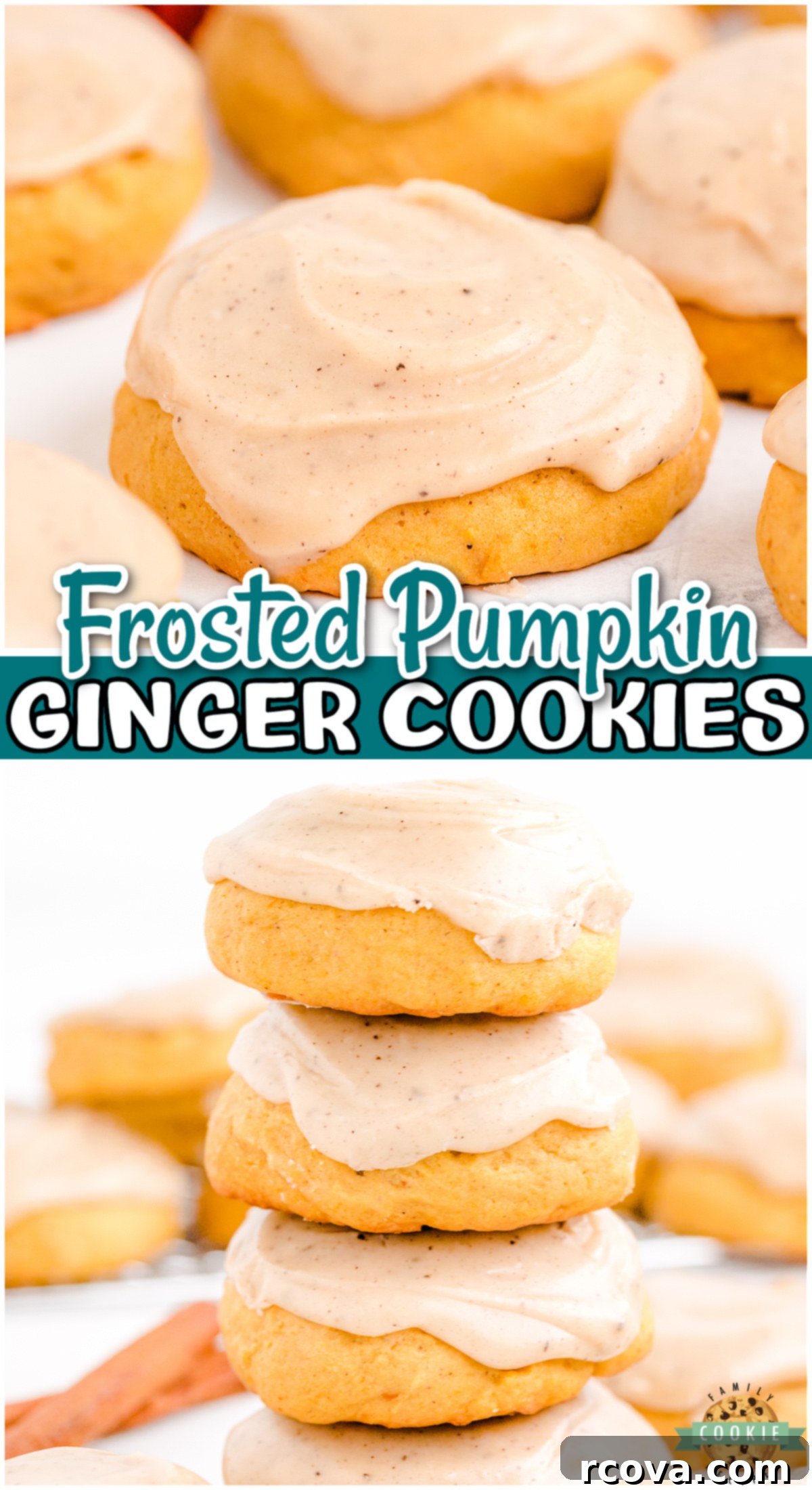 Spiced Frosted Pumpkin Ginger Cookies 11 A beautifully arranged Pinterest-style collage showcasing Frosted Pumpkin Ginger Cookies, emphasizing their spiced fall goodness and the luscious brown butter frosting. Ideal for pinning and sharing.