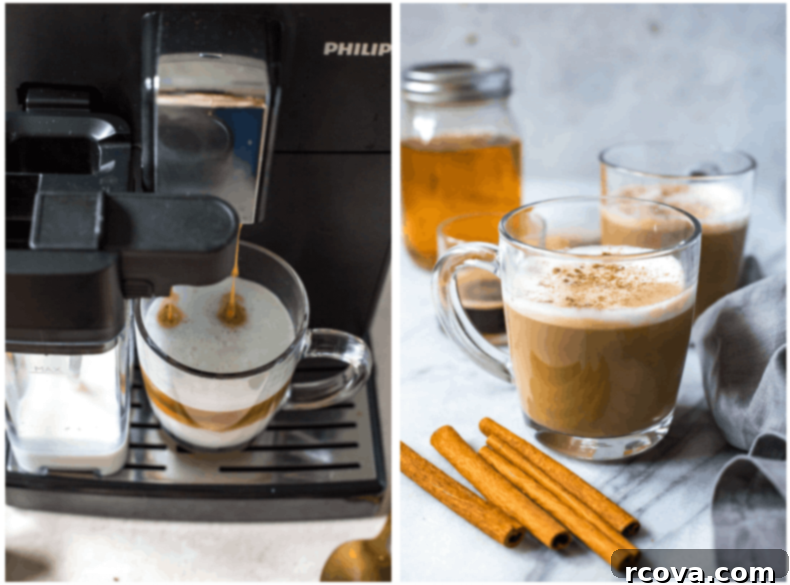 Cinnamon Dolce Latte Starbucks Copycat 5 Assembling a homemade Cinnamon Dolce Latte with syrup, espresso, and frothed milk.
