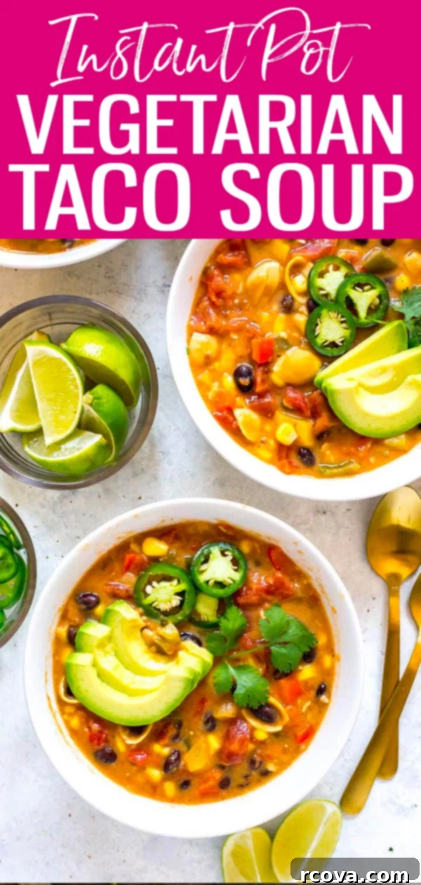 Instant Pot Vegetarian and Gluten Free Taco Soup 10 This Instant Pot Taco Soup is a great option for busy weeknights with all your favourite taco toppings and gluten-free chickpea noodles. #instantpot #tacosoup