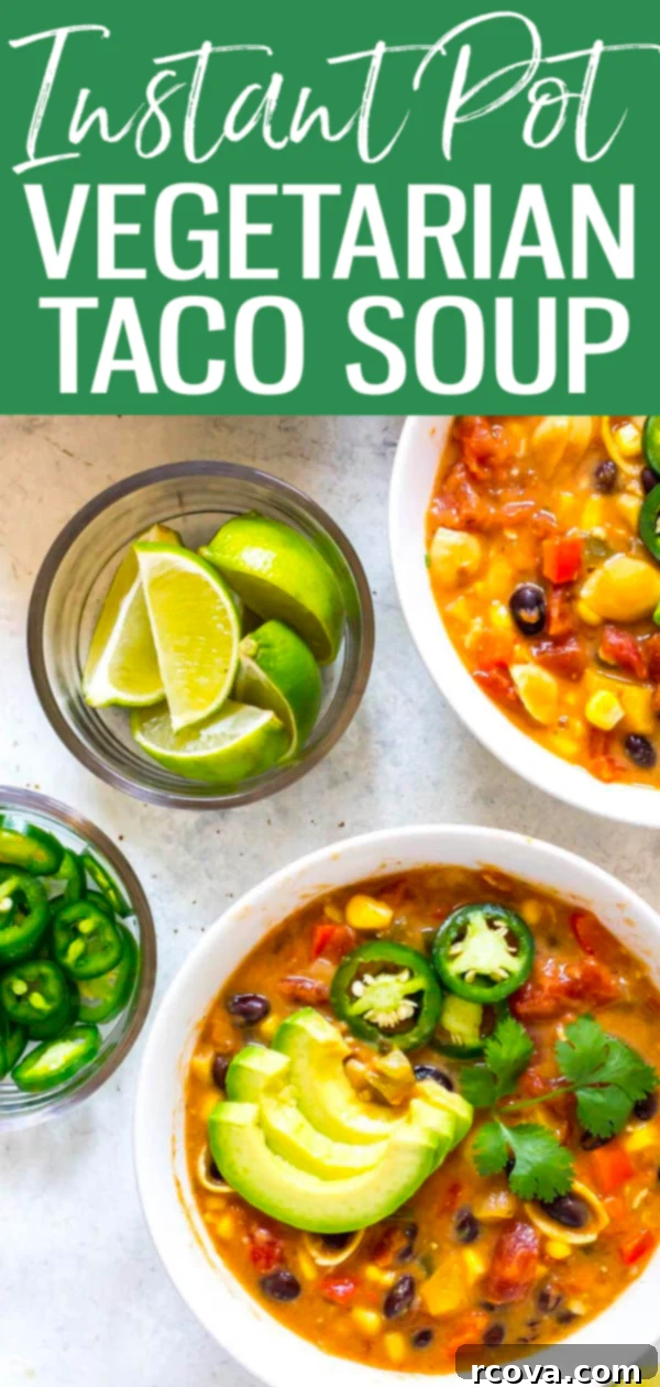 Instant Pot Vegetarian and Gluten Free Taco Soup 12 This Instant Pot Taco Soup is vegetarian, gluten-free and filled with fibre and protein – make it for a busy weeknight or as meal prep! #instantpot #tacosoup