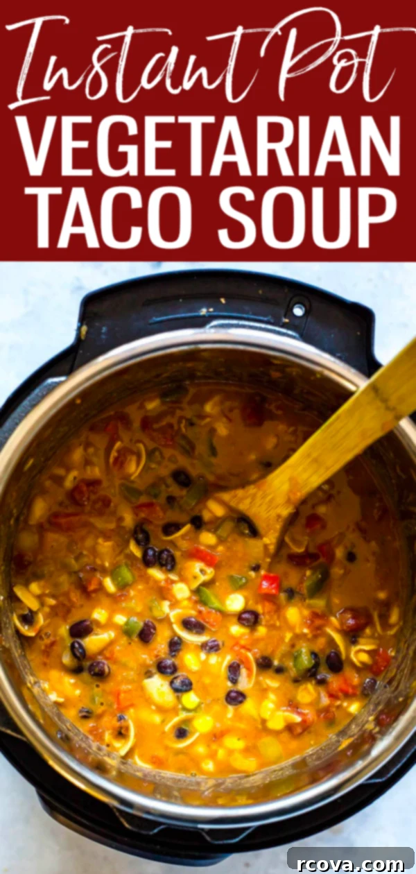 Instant Pot Vegetarian and Gluten Free Taco Soup 13 This Instant Pot Taco Soup is vegetarian, gluten-free and filled with fibre and protein – make it for a busy weeknight or as meal prep! #instantpot #tacosoup