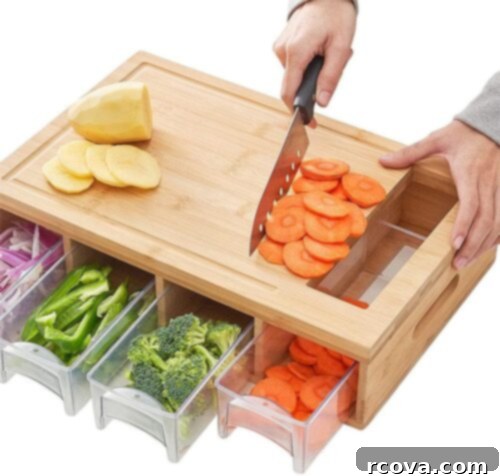 Culinary Curation: Gifts for Gourmet & Get-Ahead Cooks 21 Bamboo cutting board with three integrated prep containers, perfect for efficient meal preparation.