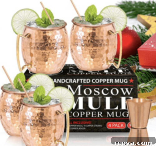 Culinary Curation: Gifts for Gourmet & Get-Ahead Cooks 34 Shiny copper Moscow Mule mugs, perfect for serving the popular cocktail.