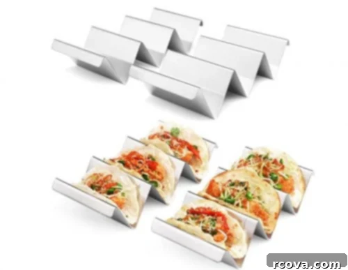 Culinary Curation: Gifts for Gourmet & Get-Ahead Cooks 7 Colorful plastic taco stands holding soft and hard shell tacos, enhancing any taco night.