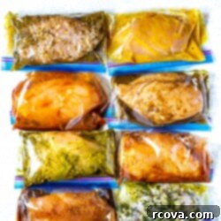 Unlock Flavor: 8 Must-Try Chicken Marinades 14 8 different Chicken breasts in a variety of Marinades, pictured in ziploc bags.