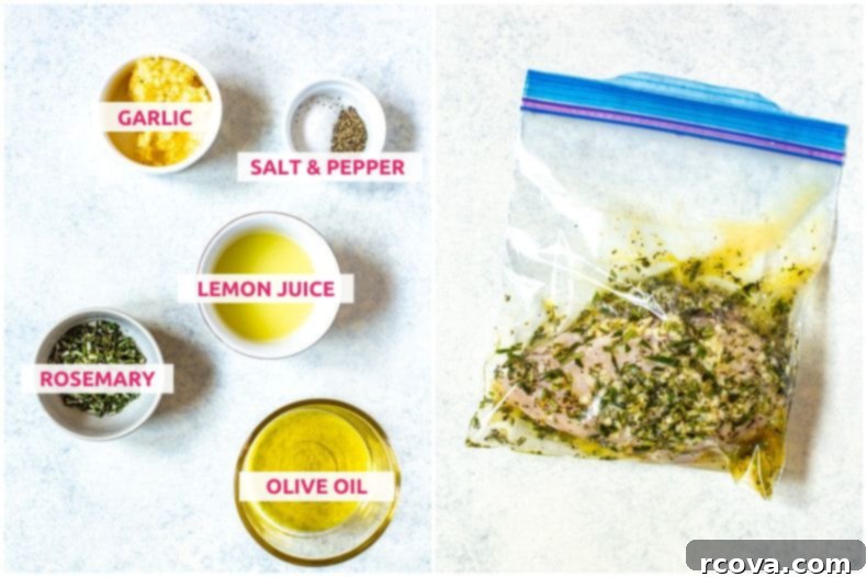 Unlock Flavor: 8 Must-Try Chicken Marinades 6 Ingredients for lemon rosemary marinade: garlic, salt and pepper, lemon juice, rosemary and olive oil