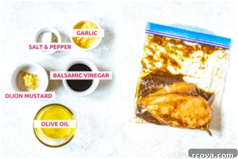 Unlock Flavor: 8 Must-Try Chicken Marinades 7 Ingredients for balsamic vinegar marinade: salt and pepper, garlic, balsamic vinegar, Dijon mustard, and olive oil