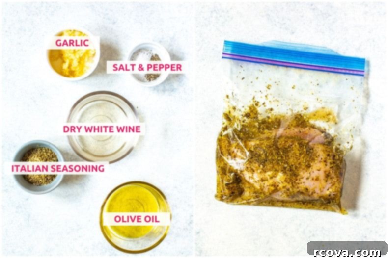 Unlock Flavor: 8 Must-Try Chicken Marinades 10 Ingredients for garlic herb marinade: garlic, salt and pepper, dry white wine, Italian seasoning, and olive oil