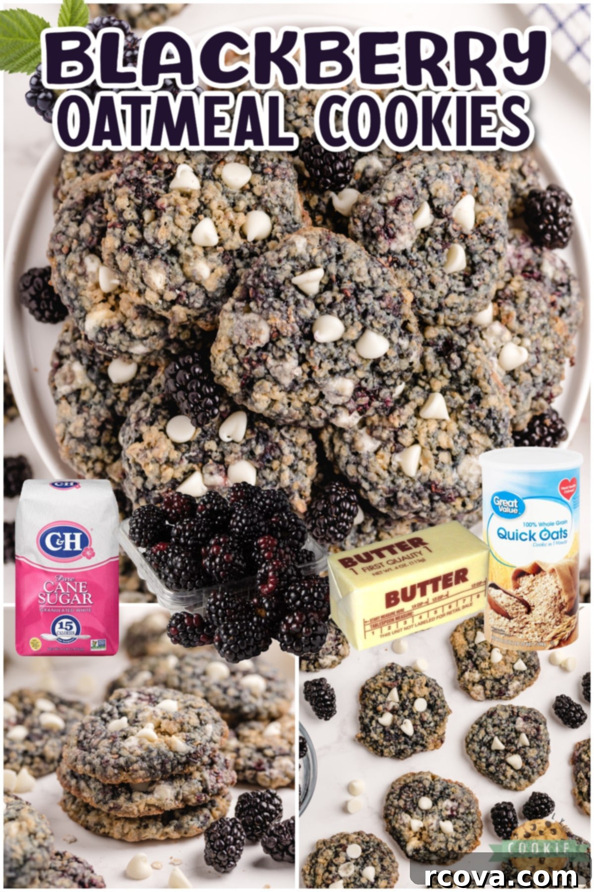 Blackberry Oatmeal Delights 7 Blackberry Oatmeal Cookies are made by adding blackberries to a deliciously soft and chewy oatmeal cookie recipe.