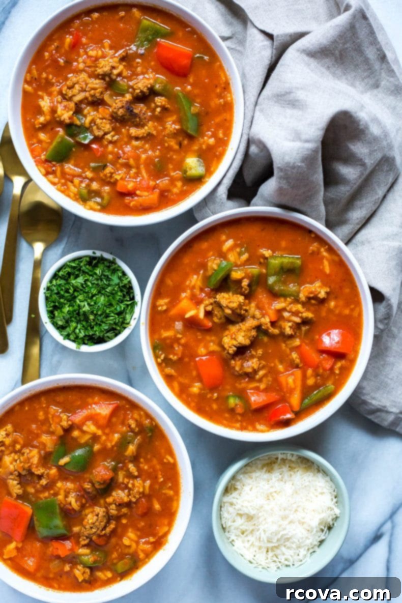 Instant Pot Unstuffed Pepper Soup 7 Multiple servings of Instant Pot Stuffed Pepper Soup in meal prep containers.