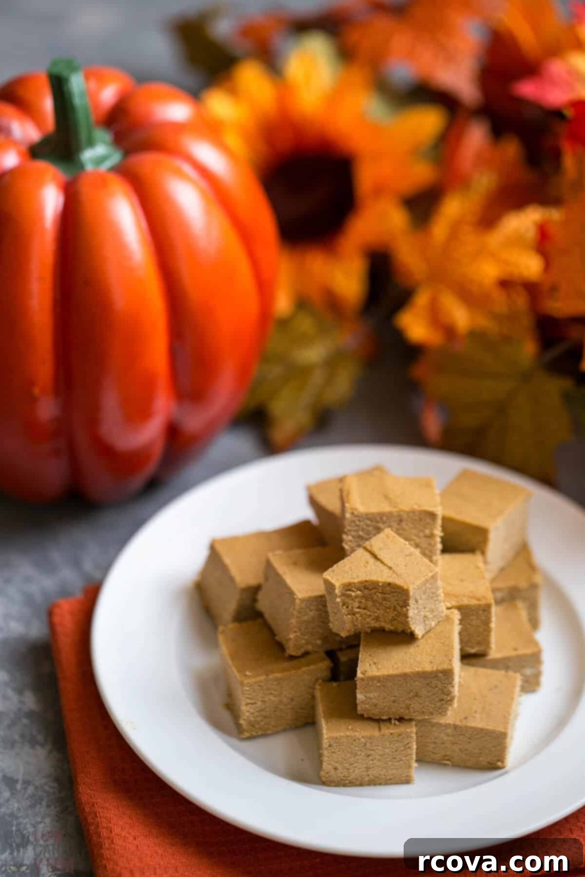 Wholesome Haunts: Healthy Halloween Feasts 19 Squares of pumpkin fudge on a plate