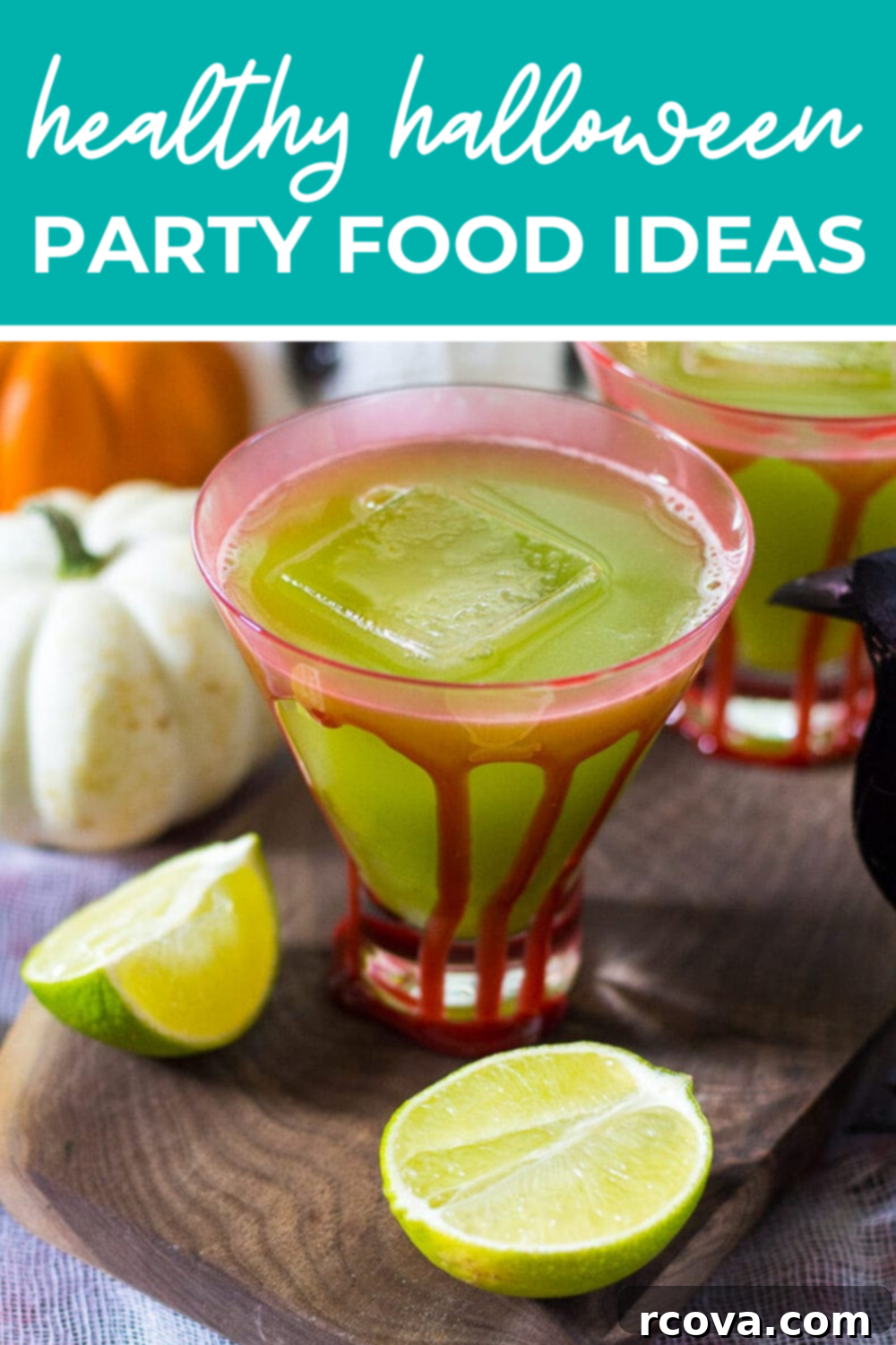 Wholesome Haunts: Healthy Halloween Feasts 25 Green cocktail with text that says 'Healthy Halloween Party Food Ideas'