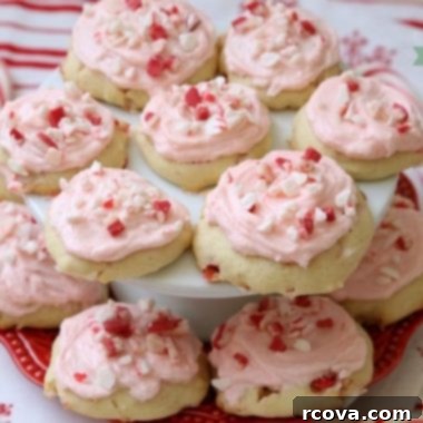Icy Mint Cookies 4 Frosted Peppermint Cookies are soft, pillowy cookies baked with peppermint candy and topped with peppermint vanilla buttercream and candy cane pieces.