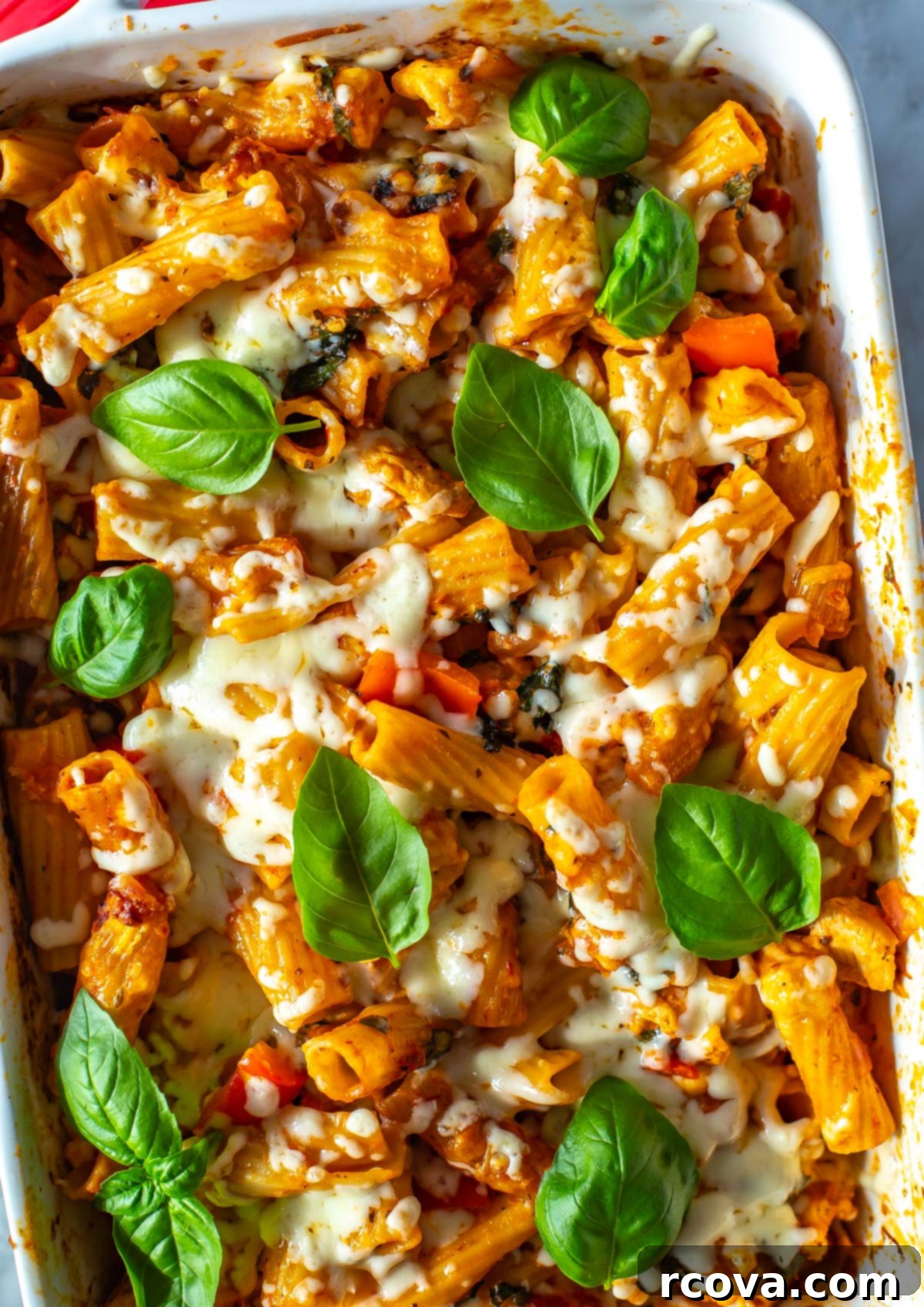 Quick & Cheesy Chicken Pasta Bake 9 A close-up of chicken pasta bake.