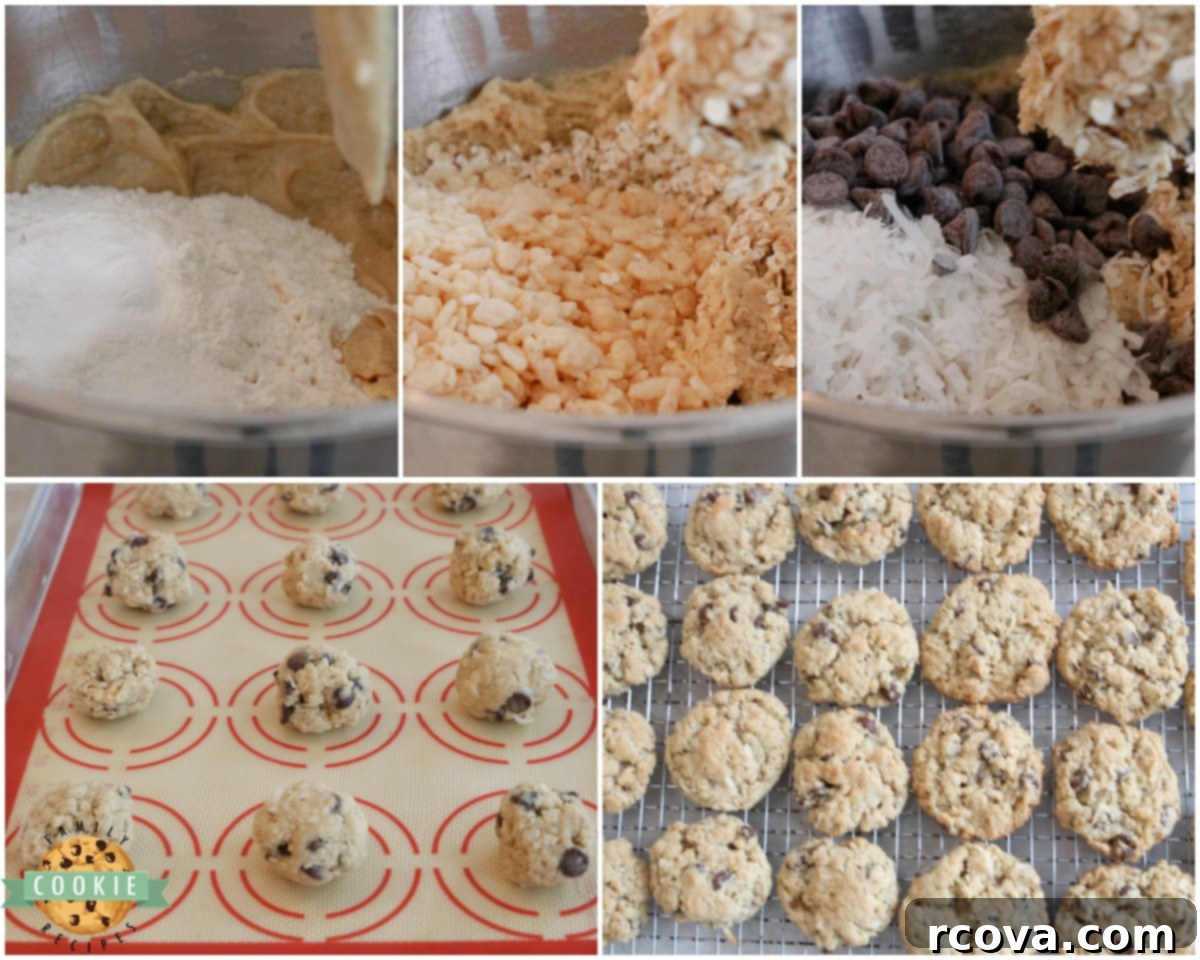 Trailblazer Chocolate Chip Cookies 4 how to make Ranger cookies with oats, rice krispies, coconut and chocolate chips