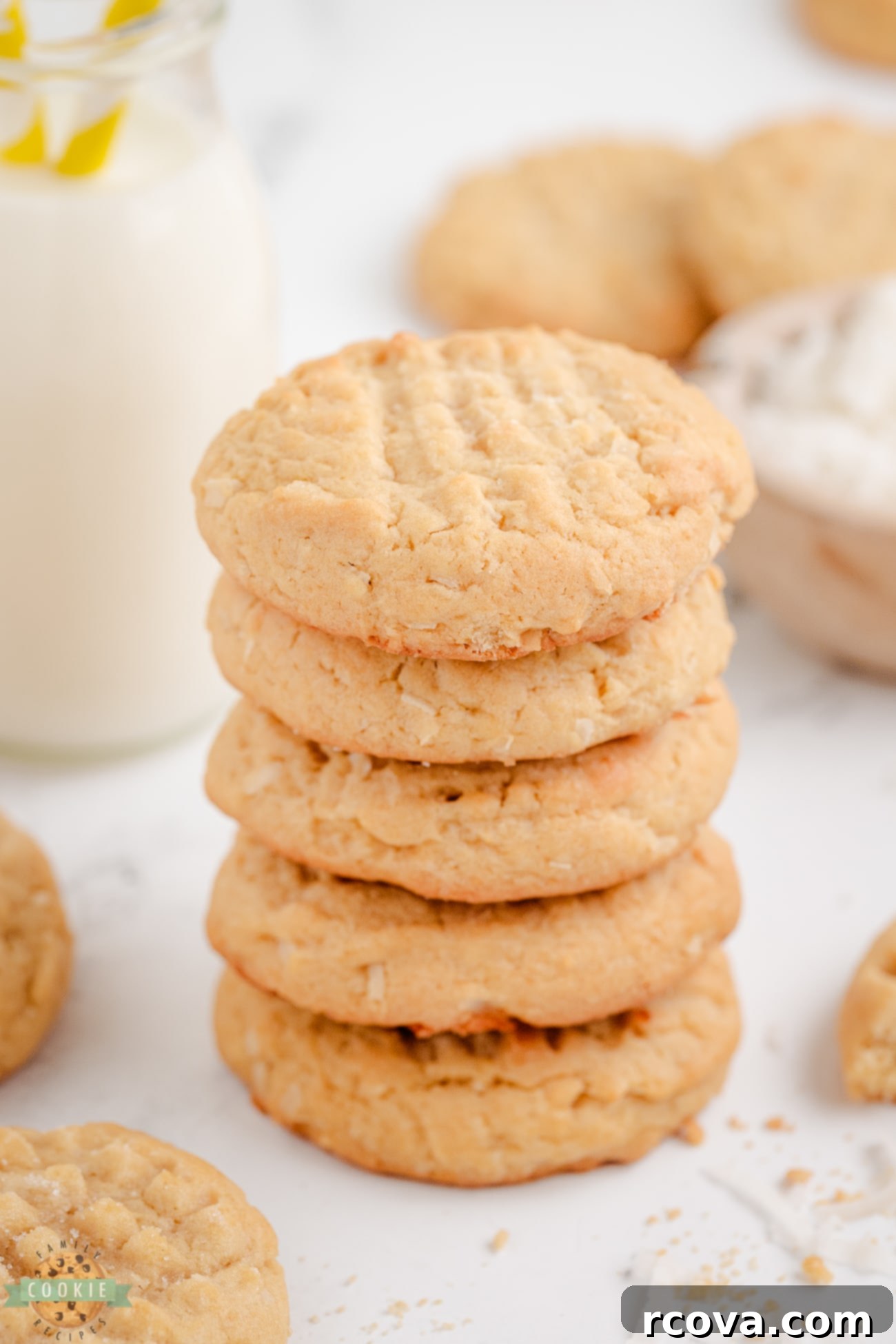 Tropical Coconut Chews 3 stack of chewy coconut cookies
