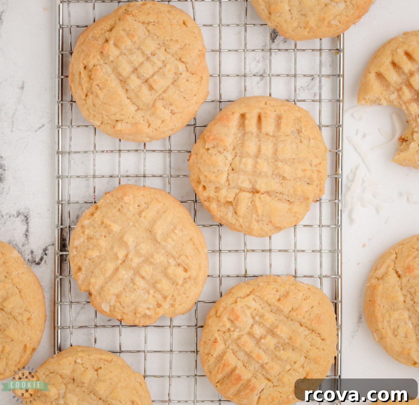 Tropical Coconut Chews 5 coconut cookies on a cooling rack