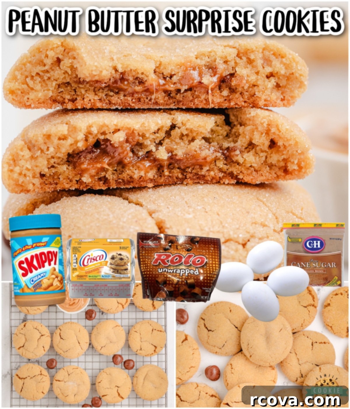 Peanut Butter Peek-a-Boo Cookies 8 Peanut Butter Surprise Cookies are soft and chewy with a surprise caramel center! The peanut butter and caramel combo is heavenly & simple thanks to Milk Duds!